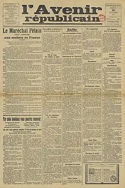 Front page of the L'Avenir républicain, 19 October 1941