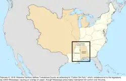 Map of the change to the United States in central North America on February 6, 1818