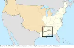 Map of the change to the United States in central North America on December 19, 1820