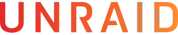 Logo featuring orange wave-like geometric shapes with the company name "Unraid".