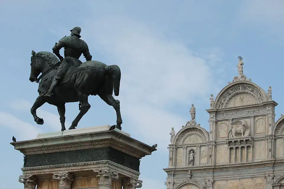 Statue of Colleoni at Campo Santi Giovanni e Paolo, Venice, opposite the Scuola Grande di San Marco