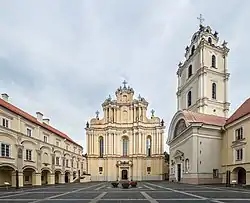 Old buildings and a church