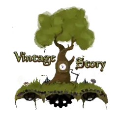 A floating tree with a clock in the middle and the words 'Vintage Story' on either side respectively.
