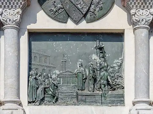 Bronze relief of Piazzale Arnaldo square in Brescia (1882)