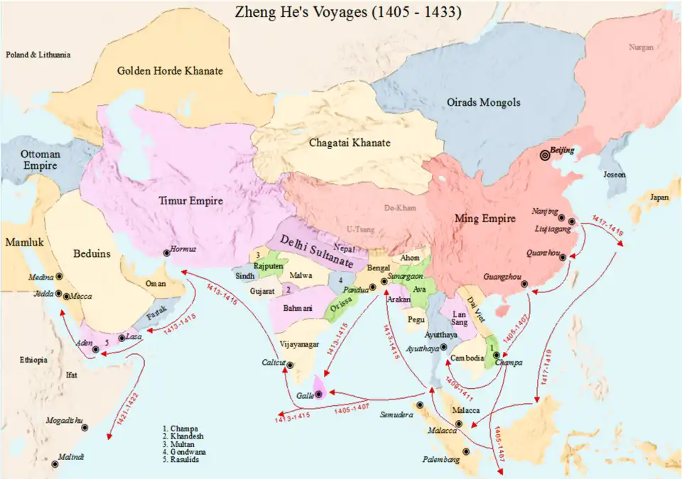 Voyages of the famous Chinese explorer Zheng He and the political situation during his time.