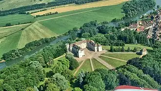 An aerial view of the chateau in Ray-sur-Saône