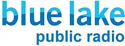 The words "blue lake" in a sans serif, two-tone in light and medium blue, with "public radio" in medium blue right-aligned.