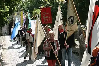 Pilgrims with flags