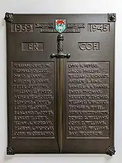 War memorial, Fulton House, Swansea University