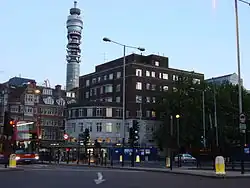 Warren Street station viewed from the north-east across Euston Road