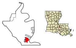 Location of Addis in West Baton Rouge Parish, Louisiana.