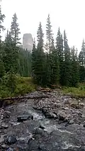 West Fork of the Cimarron River at 10,200 ft. elevation, with Chimney Rock in the background. Pictured at low flow in the month of August.