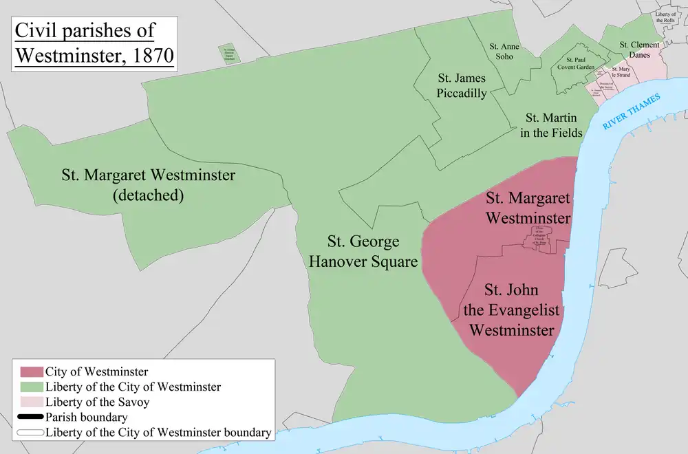 Burial exclave of the 1724-created St George Hanover Square in Paddington. It remains only in the C of E. Used for burials 1763–1852.[43][44]