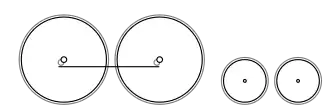 Diagram of two large driving wheels joined by a coupling rod, and two small trailing wheels