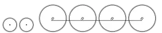 Diagram of two small leading wheels, and four large driving wheels joined by a coupling rod