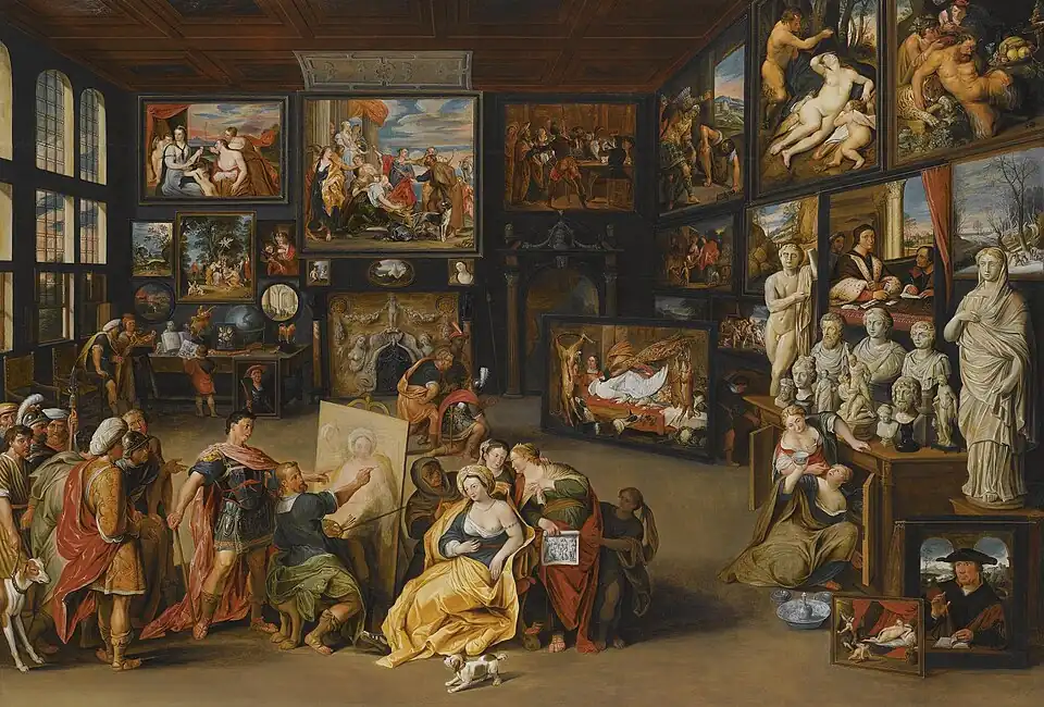 Alexander the Great visits the studio of Apelles; 1628–37, oil on panel, 78 × 114 cm, private collection.