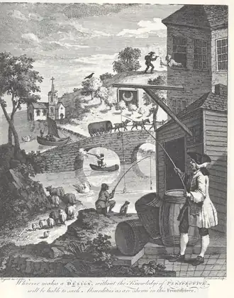 Forerunner of Escher's impossible perspectives: William Hogarth's Satire on False Perspective, 1753[22]