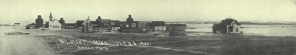 The village of Wilmont, exactly one year after the arrival of the railroad and construction of the first buildings and houses.