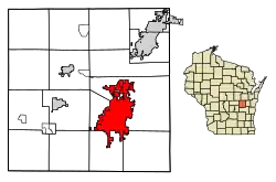 Location of Oshkosh in Winnebago County, Wisconsin.