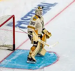 Vegas Golden Knights goaltender Jiri Patera during warmups prior to the 2024 NHL Winter Classic.