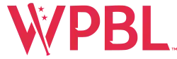 The letters "WPBL" written in red. Part of the "W" is constructed with a baseball bat, and two stars are placed above it.