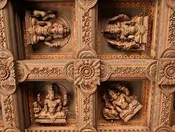 Wood carved ceilings of Sree Madiyan Koolom temple