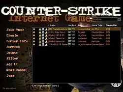 A screenshot of the WON.net interface and available servers in the game Counter-Strike