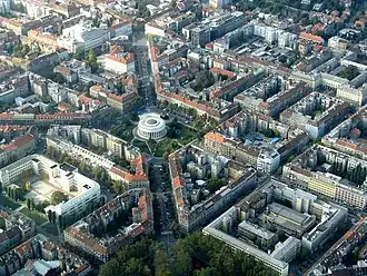 Areal view of the square