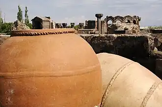 Wine vessels at Zvartnots Cathedral, Armenia