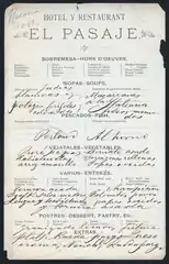 DAILY DINNER MENU, EL PASAJE HOTEL