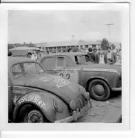 The trial in Alice Springs with the Riverside Hotel (now Todd Tavern) in the background, July 1956