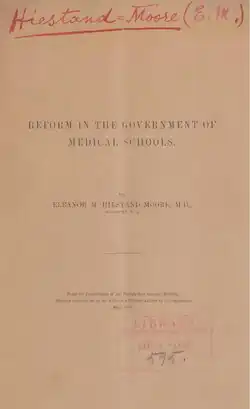 Cover page of "Reform in the Government of Medical School" (1896)