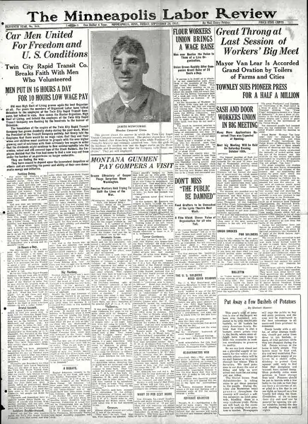 Article in the Minneapolis Labor Review discussing unionization among the streetcar workers, September 28, 1917